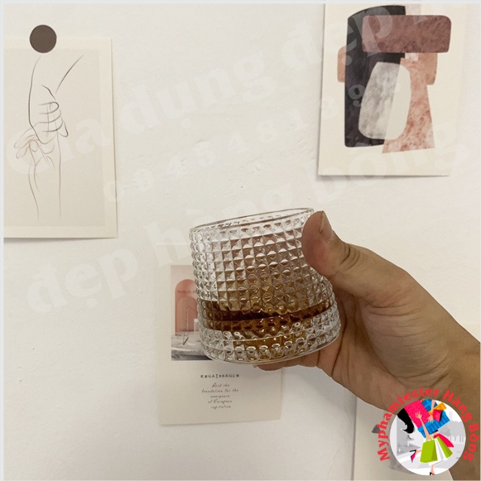 [5⭐] Ly thủy tinh, cốc thủy tinh cao cấp đế lồi họa tiết trẻ trung