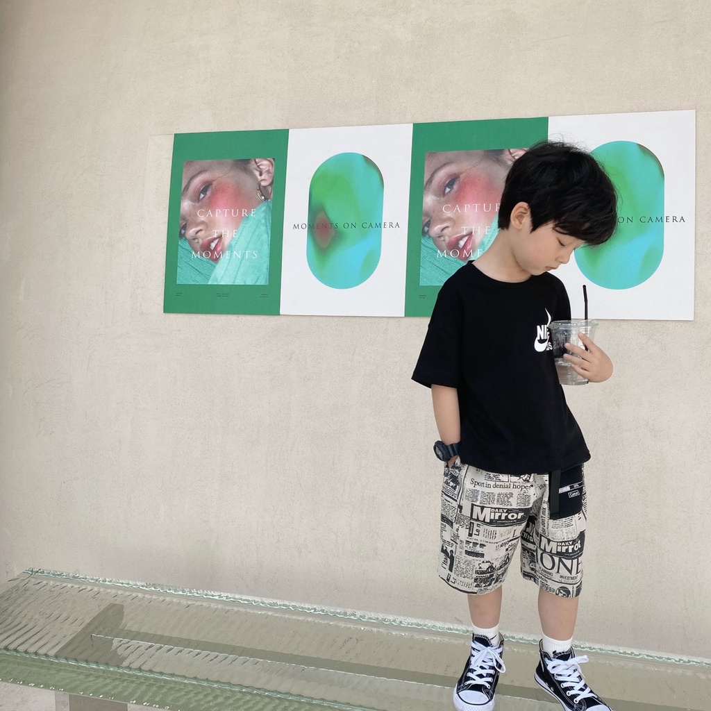 QB219- Quần short bé trai họa tiết báo in sz 90-150, quần đùi cho bé thời trang