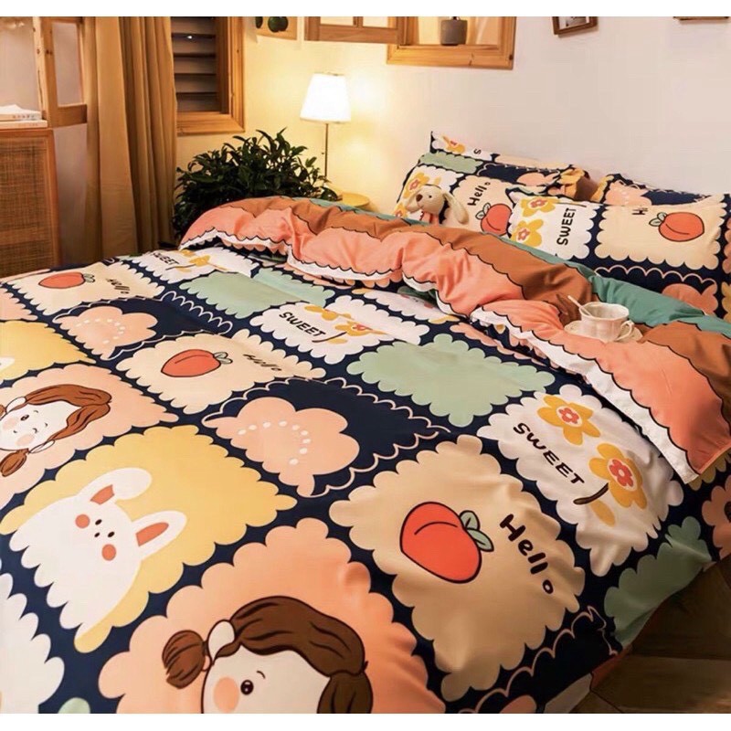 Bộ chăn ga Cotton poly thú cưng chăn ga hàn quốc đủ màu đủ size miễn phí bo chun