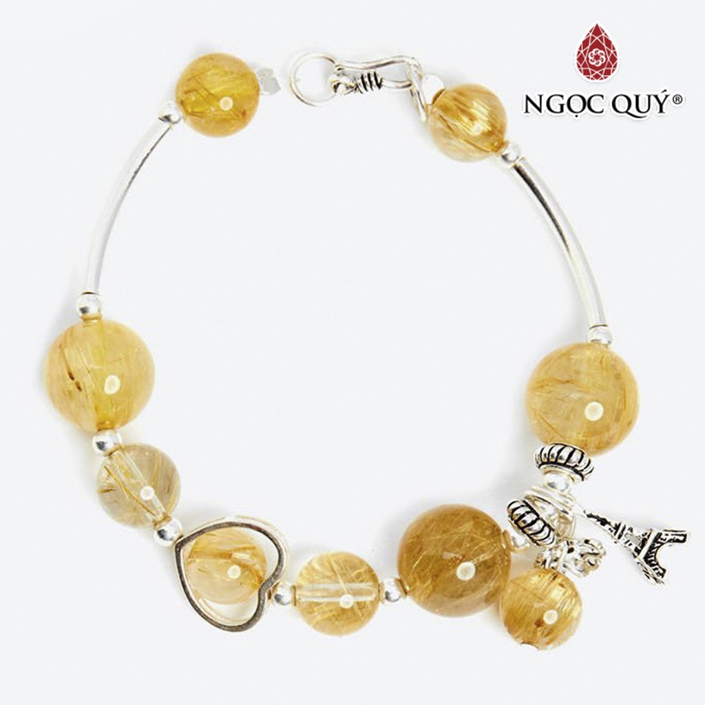 Vòng TA tóc vàng phối charm tháp eiffel bạc hạt 10mm - Ngọc Quý