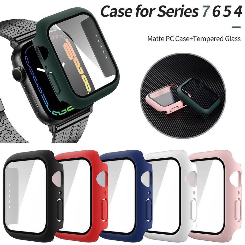 Ốp Bảo Vệ Mặt Đồng Hồ + Kính Cường Lực Dành Cho Apple Watch Series 8 7 41mm 45mm Iwatch 6 5 4 SE 3 2 1 38 40 42 44 MM