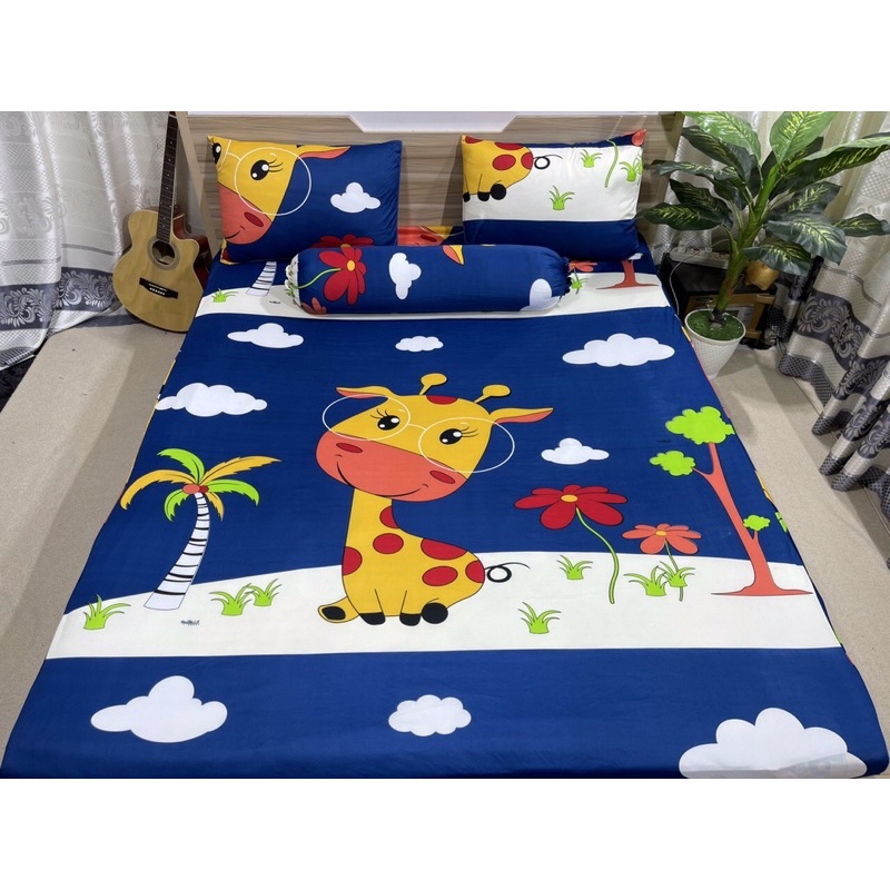 Bộ drap thun hàn quốc 4 món mát lạnh mẫu hoạt hình cho bé