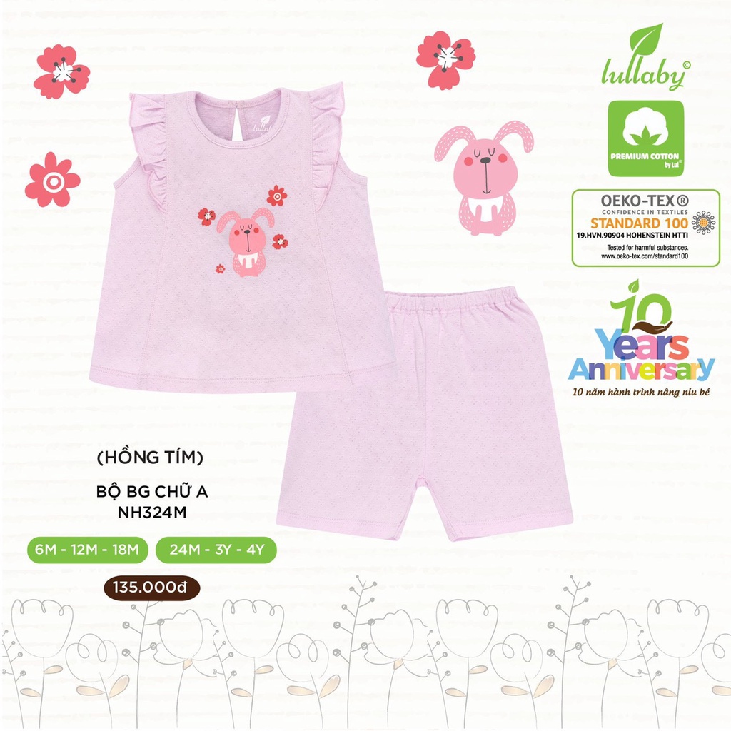 Bộ Lullaby cánh tiên chất vải cotton 100% cao cấp thoáng mát thấm hút tốt cho bé gái Nh324M NH344M