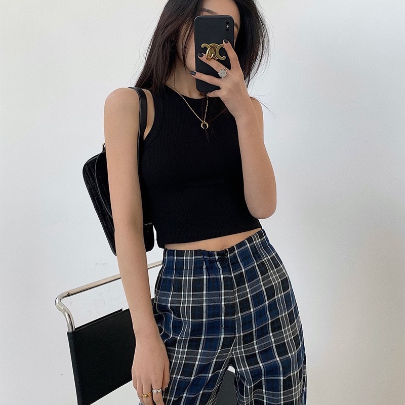 Áo Croptop Ba Lỗ Nữ, Sát Nách Cổ Tròn From Ôm Basic - Tharo Store