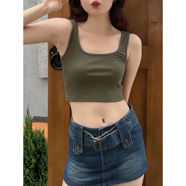 Áo Hai Dây Bản To Form Croptop Chất Liệu Cotton Co Dãn Màu Xanh Coban/Hồng/Cam/Rêu Minipie