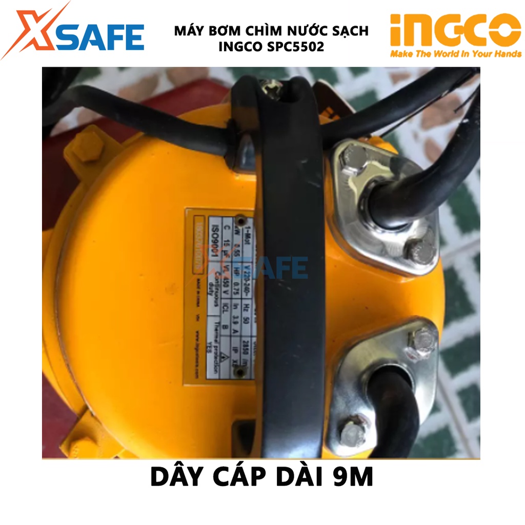 Máy bơm chìm nước sạch INGCO SPC5502 Máy bơm mini điện áp 220-240V~50Hz, công suất đầu vào 550W(0.75HP) - Chính hãng