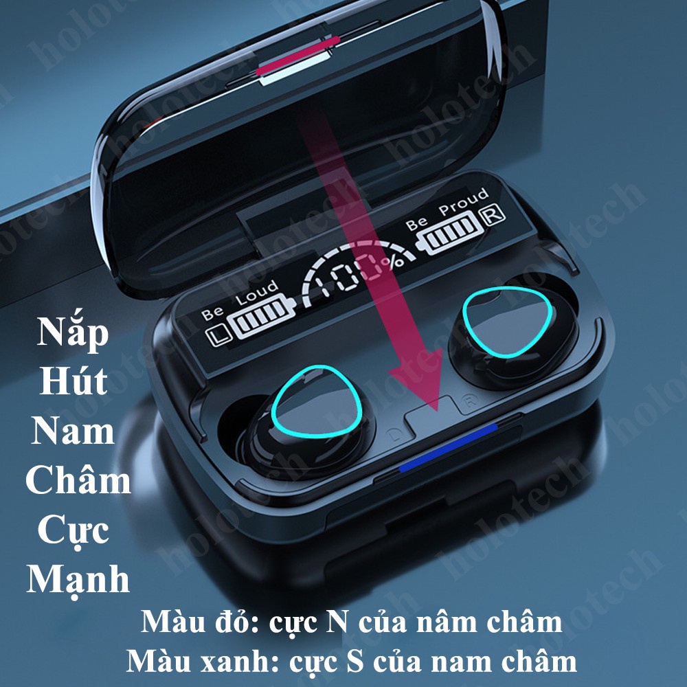 Tai Nghe Bluetooth Không Dây HOLOCOM M10 Pro Âm Bass Mạnh Mẽ - Chống Ồn - Cảm Ứng Vân Tay - Dock Sạc Kiêm Sạc Dự Phòng