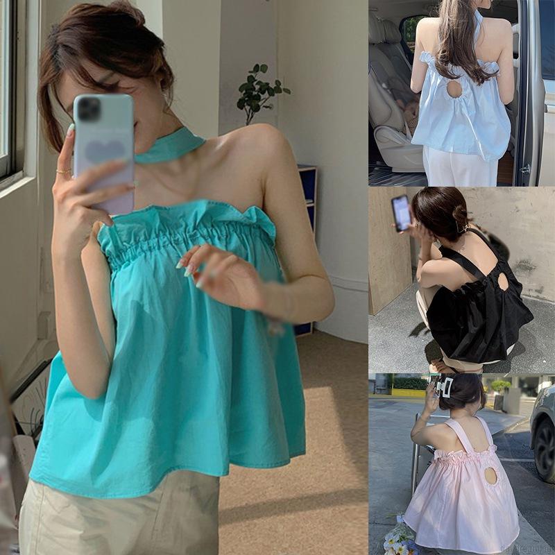 Áo sát nách dáng rộng hở lưng màu sắc đơn giản trẻ trung phong cách hàn quốc