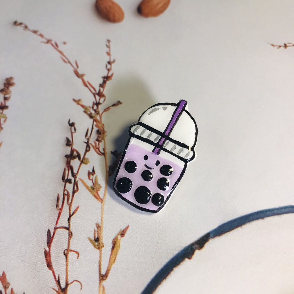Pin cài/Ghim cài áo đất sét thủ công hoạ tiết hoạt hình Bubble Tea dễ thương phong cách hàn quốc cài áo, balo, mũ