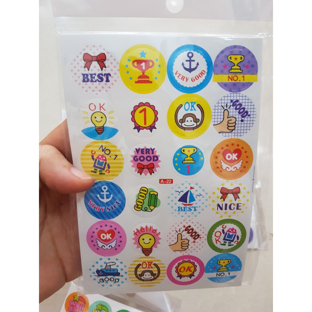 Set 10 túi Sticker Lời Khen Tiếng Anh Siêu Đẹp