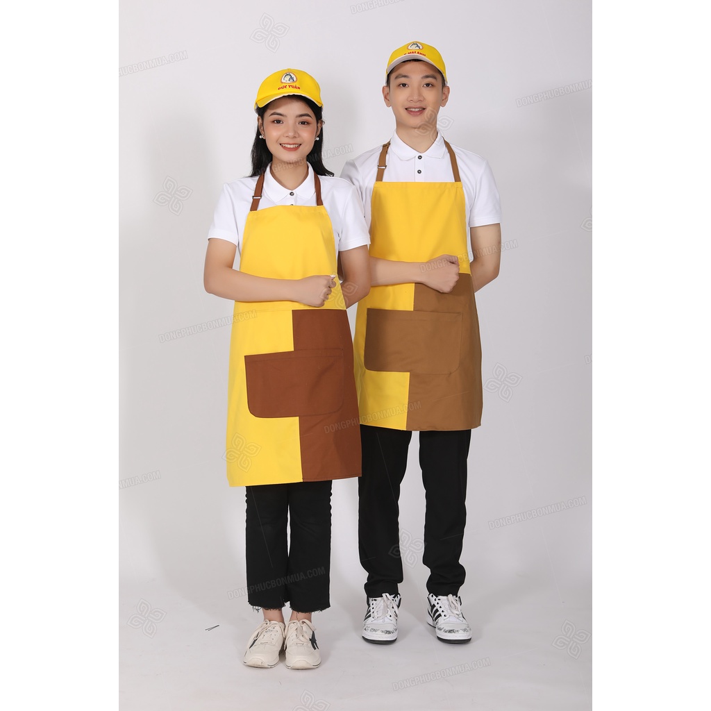 Tạp dề pha chế Cao Cấp có túi, tạp dề nấu ăn  sử dụng trong quán cà phê nhà bếp sẵn hàng kèm video TD1.2.04-7