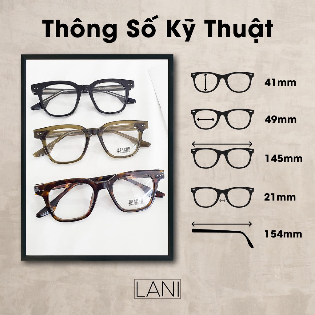 Gọng kính cận vuông to cốt thép siêu bền LANI 9104 - Lắp mắt cận có độ theo yêu cầu