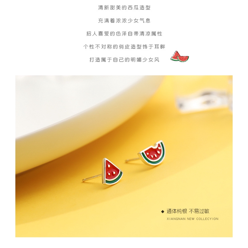 Bông Tai Mạ Bạc 925 Hình Dưa Hấu Dễ Thương