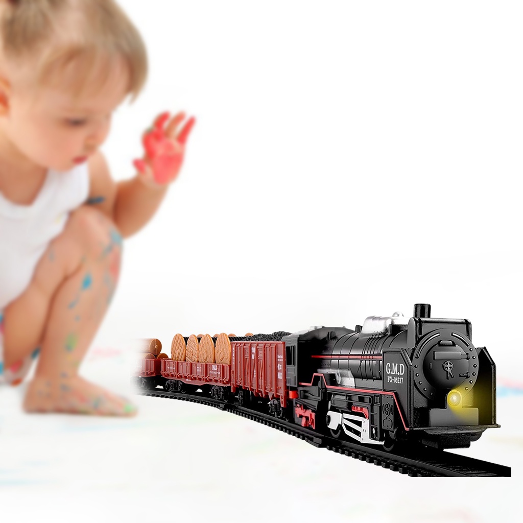 Bộ đồ chơi đường ray xe lửa chạy bằng pin có đèn và âm thanh cho trẻ em