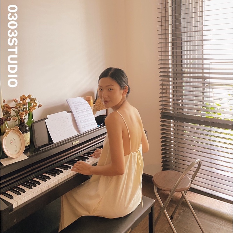 | 0303 studio | Đầm 2 dây linen hở lưng - dòng Lam Khuê