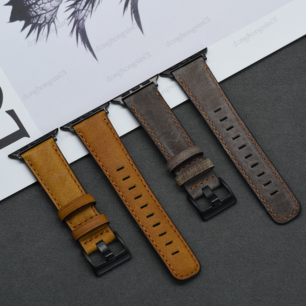 Dây Đeo Bằng Da Bò Cho Đồng Hồ Thông Minh Apple Watch 7 6 SE 45mm / 42mm / 38mm / 44mm / 40mm / 41mm iWatch 6 5 4 3 2 1