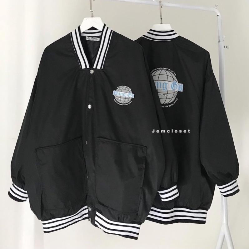 Áo Khoác Bomber Jacket Kaki 1 Lớp Form Rộng Phản Quang Logo Tròn Freesize Nam Nữ Ullzang Unisex