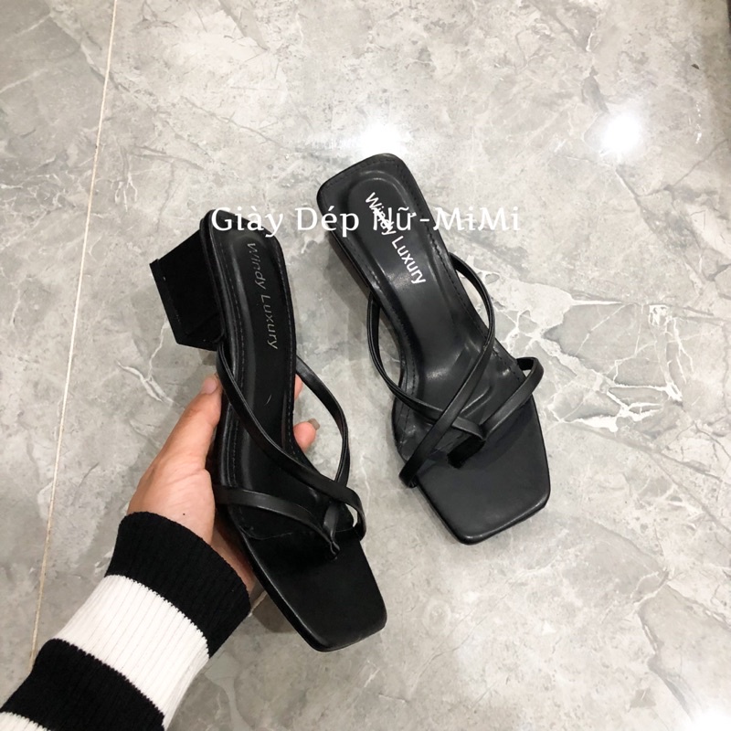 Guốc cao gót quai mảnh xỏ ngón đế vuông cao 4cm, cao gót sandal 2 màu đen, trắng MiMi