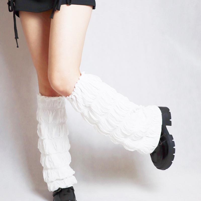 Xiangbao Vớ Dài Đến Đầu Gối Giữ Ấm Chân Màu Trắng Gợn Sóng Bong Bóng Cho Nữ