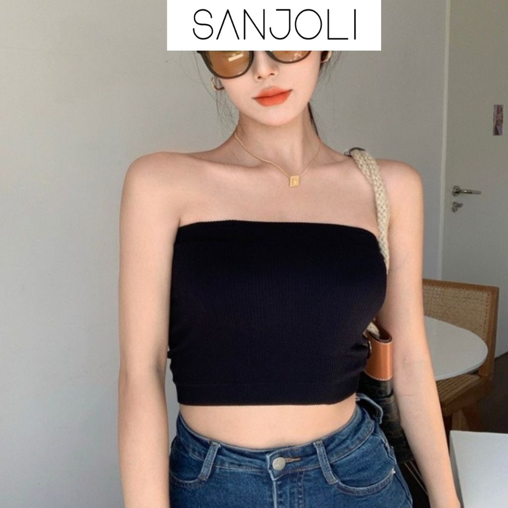 Áo ống croptop Sanjoli không dây kiểu ôm body sexy màu trắng đen AO012