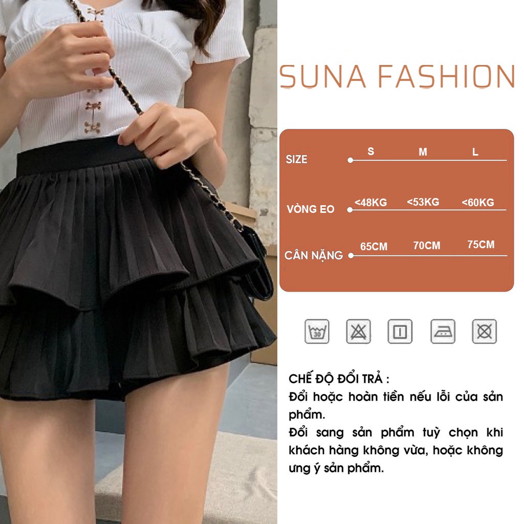 Chân váy xếp ly 2 tầng lưng cao, Chân váy xếp li ngắn phong cách Hàn Quốc SUNA FASHION