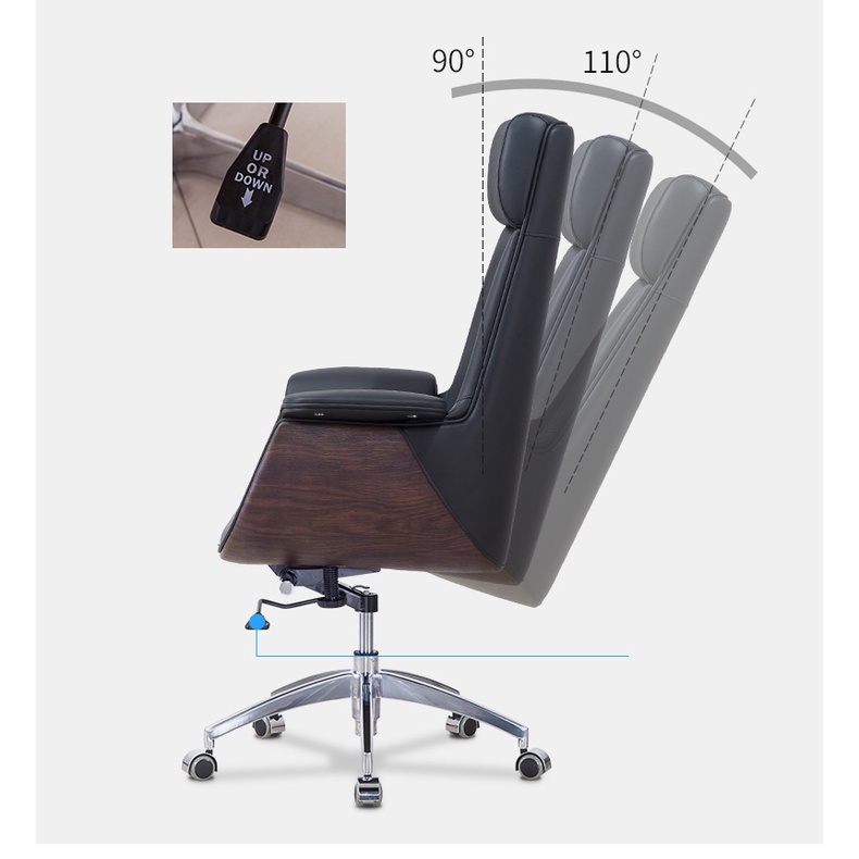 Ghế giám đốc da bò trần vân gỗ cao cấp , Ghế xoay văn phòng làm việc cho giám đốc lãnh đạo BJ006