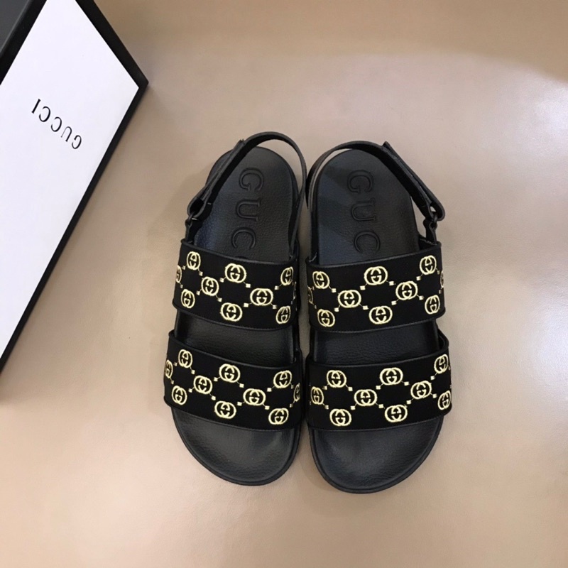 Sandal thời trang nam thương hiệu Gucci GC cao cấp quai da thêu logo