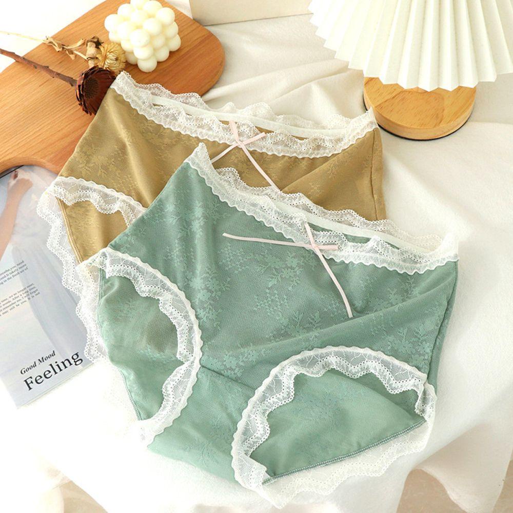 QQMALL Quần Lót Lưới Cotton Trong Suốt Lưng Vừa Đính Nơ Thanh Lịch Cho Nữ