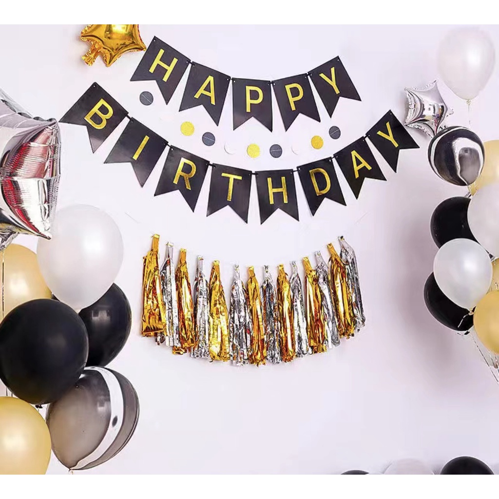 Set 6 Phụ Kiện Trang Trí Sinh Nhật Hình Lá Cờ Chữ Happy Birthday