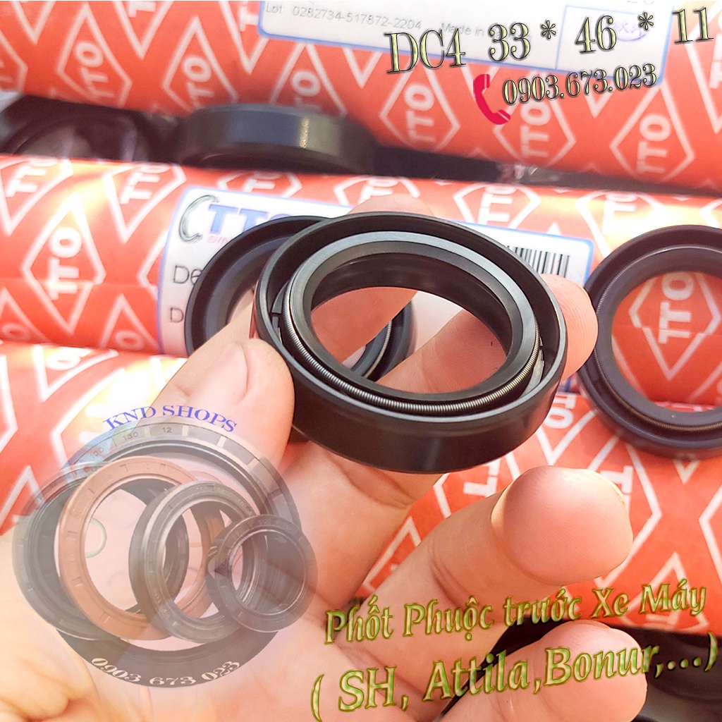 Phớt dầu giảm sóc trước TTO DC4 33*46*11 dùng cho SH VN, Attila, Bonur, RM80,...phụ tùng xe loại vòng đệm cao su 2 lò xo
