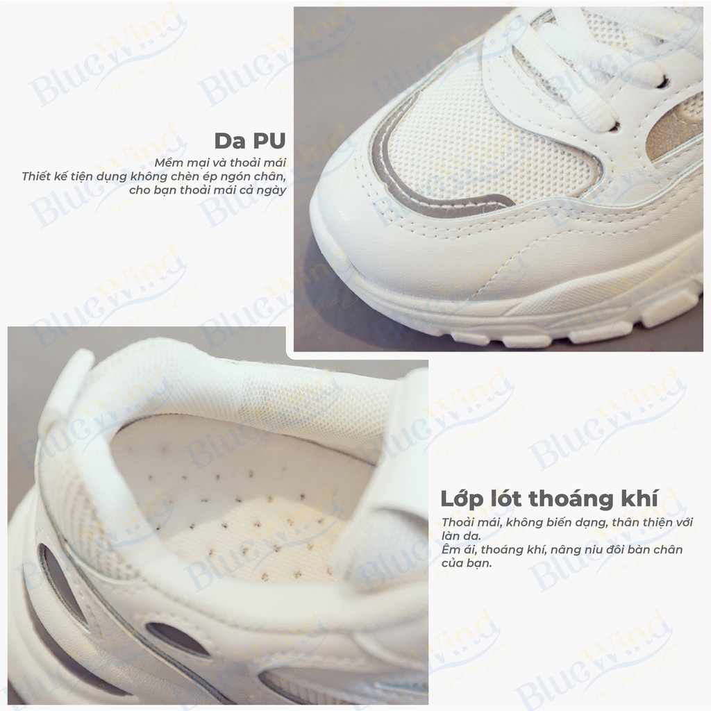 Giày Sneaker Nữ BLUEWIND Độn Đế Da PU Phối Lưới Thoáng Khí 68750