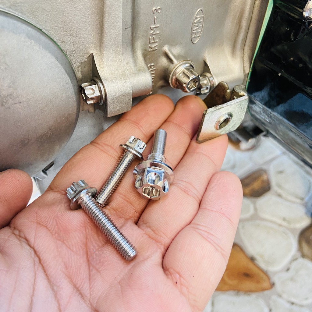 BỘ ỐC SALAYA INOX TRANG TRÍ CHI TIẾT ĐẦU LÒNG XE WAVE ANPHA ,DREAM THÁI, WAVE THÁI CAO CẤP