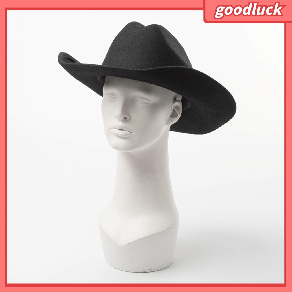 &lt; Golu &gt; Mũ Cao Bồi Unisex Màu Trơn Chống Dầu Mỡ Bằng Vải Nỉ Cuộn Lên Vành Cho Tiệc Hóa Trang Ngoài Trời