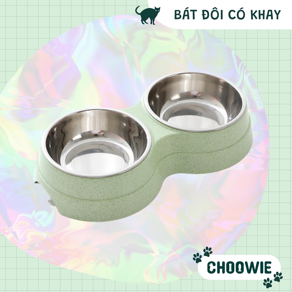 Bát ăn đôi có khay inox rời CAO CẤP dành cho thú cưng | Phụ kiện chó mèo