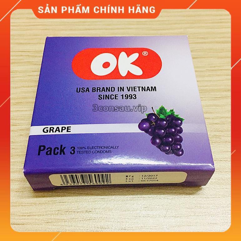 Bao cao su Ok, bao cao su siêu mỏng, size nhỏ mùi hương dâu, bạc hà, nho, socola, original, 1 bcs