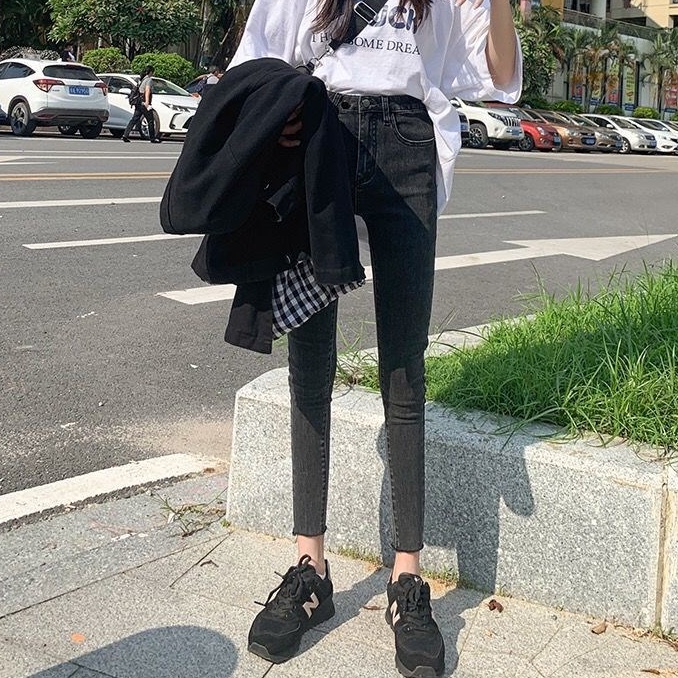 Quần jean dài SUXI lưng cao ôm dáng đơn giản thời trang xuân thu dành cho nữ