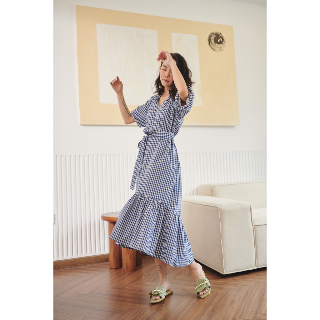 Happy Zoo - Đầm dài bèo chân caro xanh | BigBuy360 - bigbuy360.vn