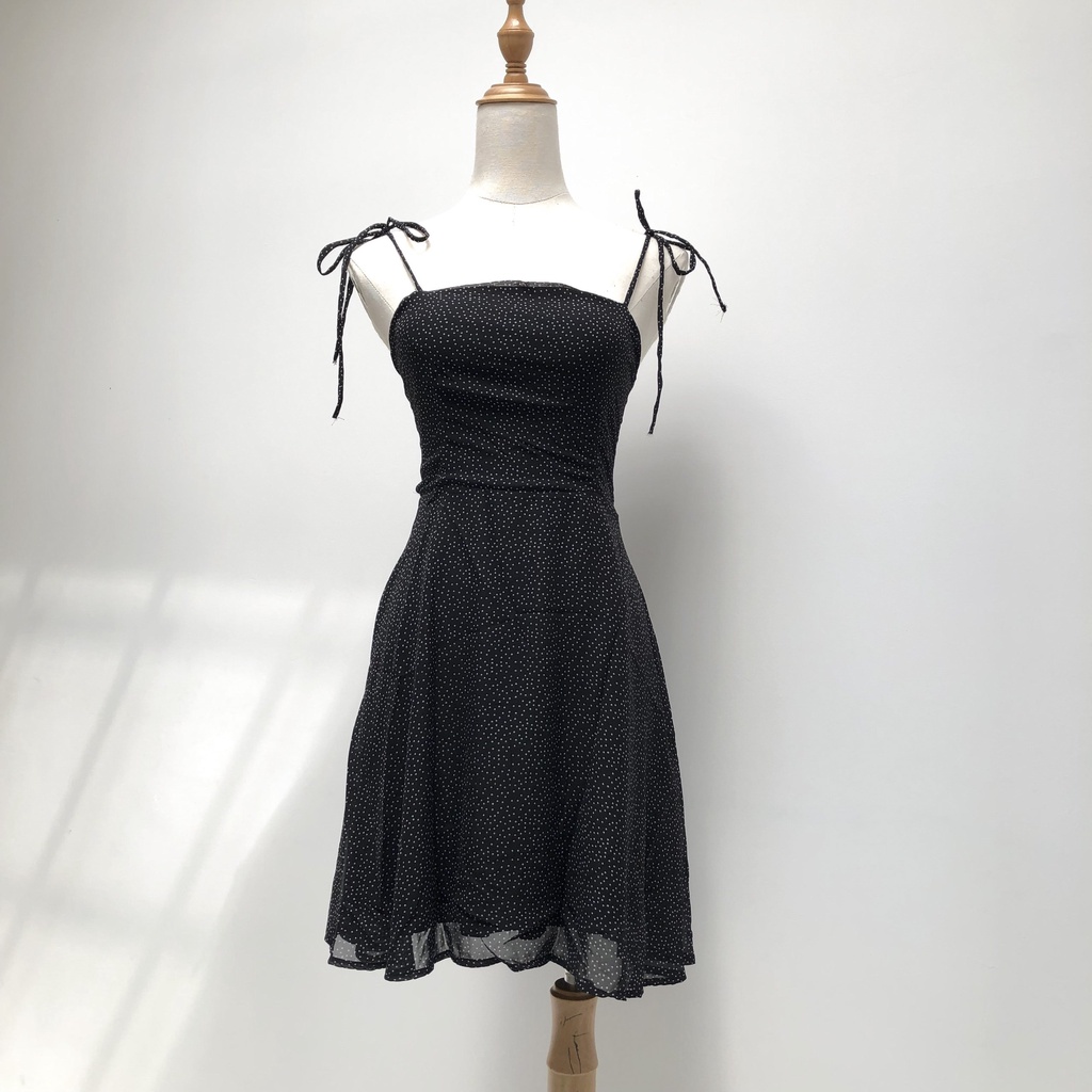 Đầm 2 dây cột nơ nữ họa tiết chấm bi, hoa nhí, hoa lá dễ thương