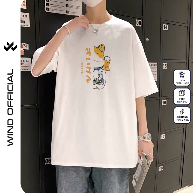 Áo thun tay lỡ WIND phông unisex form rộng Mèo Hàn nam nữ oversize ulzzang