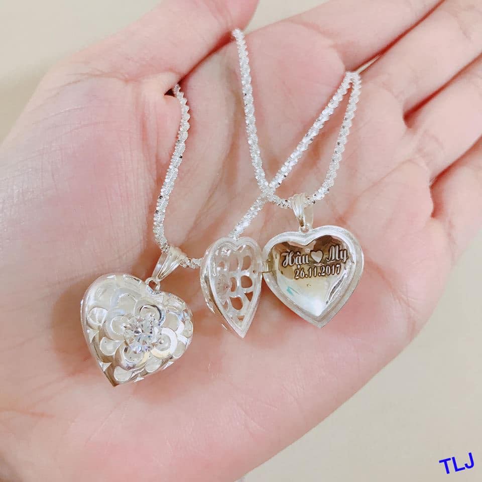 Vòng cổ bạc trái tim mở - khắc chữ theo yêu cầu