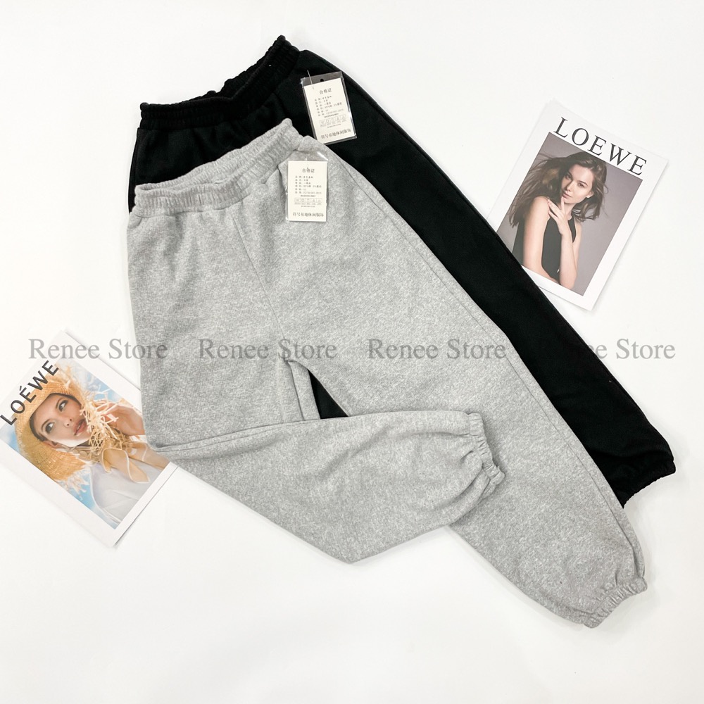 Quần Nỉ Jogger Renee Nhung Tăm Bo Gấu Cạp Cao Chất Dày Năng Động Ulzzang - D01