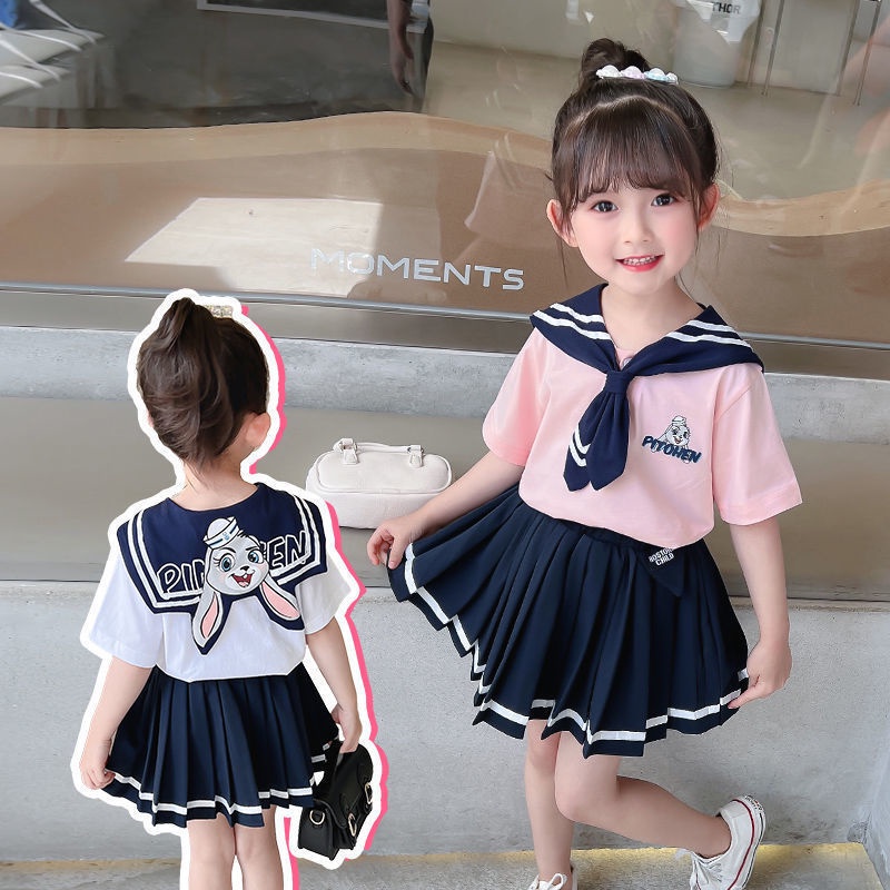 Set Áo Thun Tay Ngắn + Chân Váy Thiết Kế Mới Thời Trang Mùa Hè 2023 Theo Phong Cách Hàn Quốc Cho Bé Gái