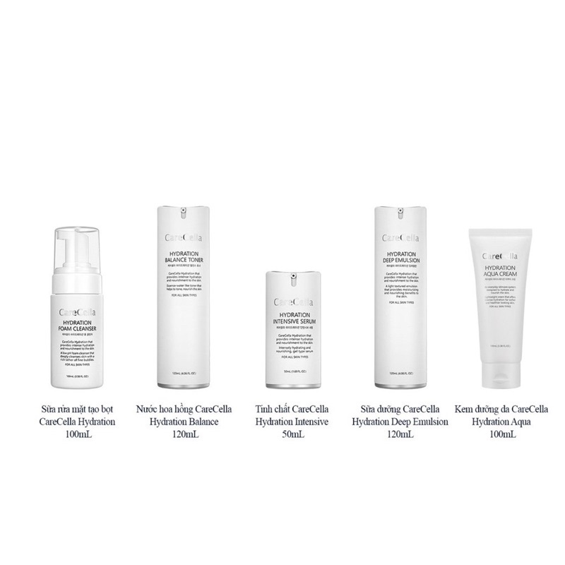 Bộ 5 sản phẩm chăm sóc da sữa rửa mặt nước hoa hồng toner serum kem dưỡng ẩm kem dưỡng da CareCella Hydration - GCoop