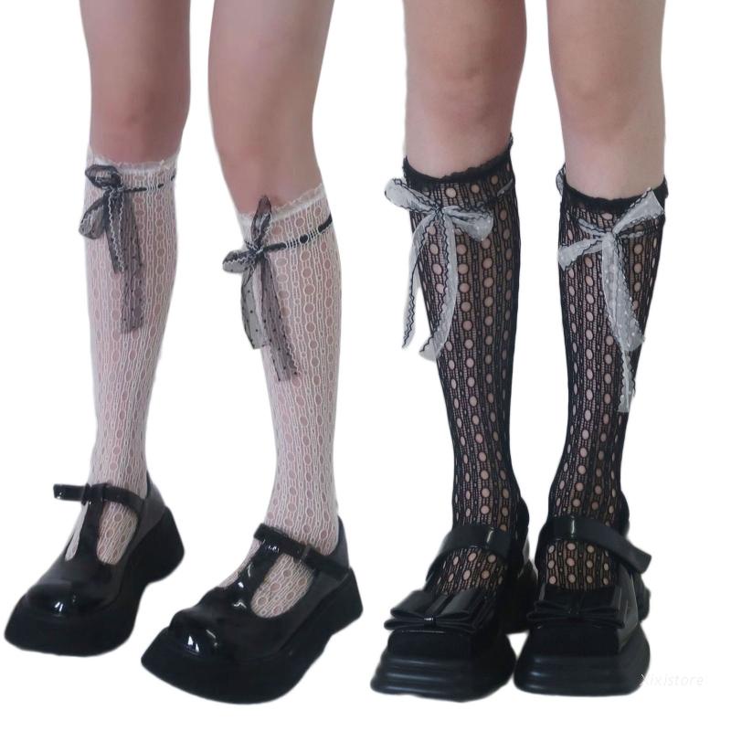 Tất dài đến đầu gối trang trí nơ ruy băng phong cách harajuku ngọt ngào xinh xắn cho nữ