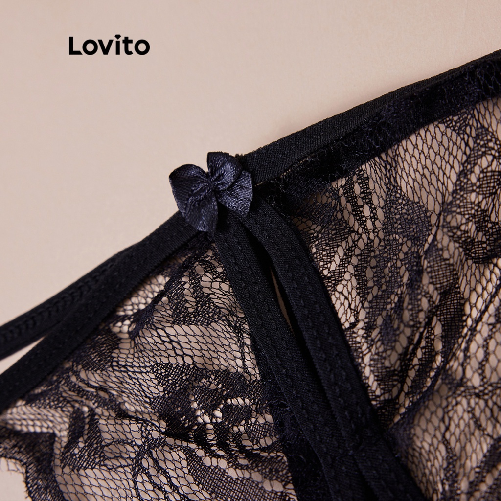 Bộ quần lót ren Lovito sexy L12084 (màu trắng/đen) | BigBuy360 - bigbuy360.vn