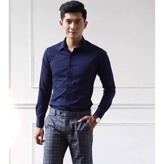 Áo Sơ Mi Nam FIGTREE Hot Boy Màu Xanh Đen Cổ Bẻ For Men