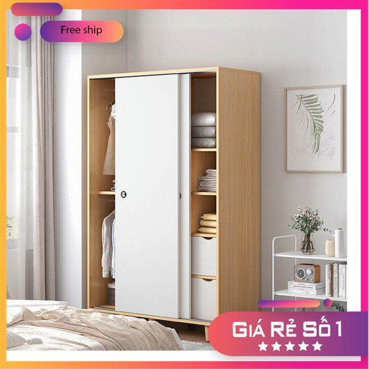 💥Mẫu mới💥Tủ quần áo cửa lùa 80cm, tủ quần áo gỗ công nghiệp QA80