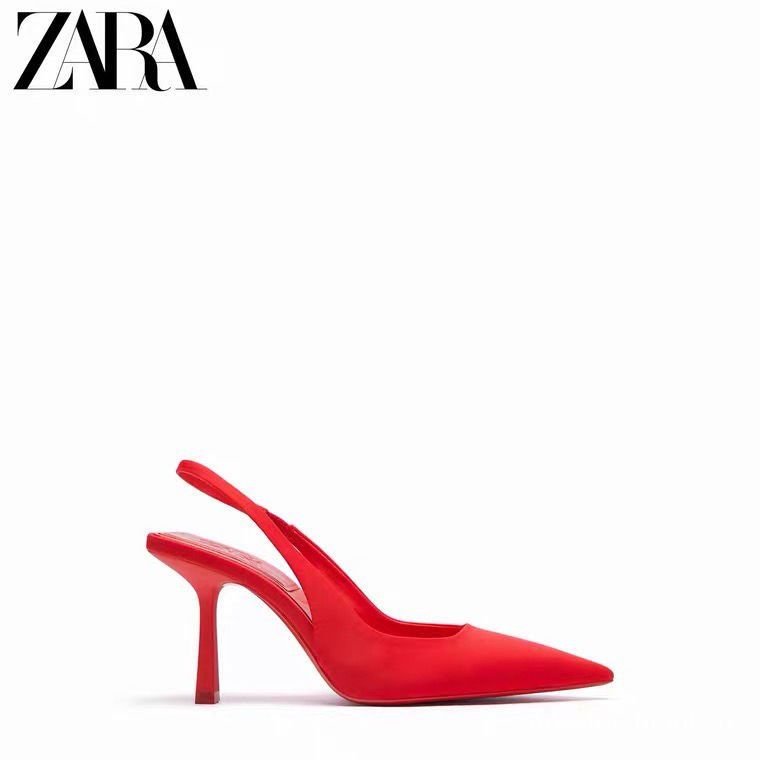 Giày cao gót slingback Zara mũi nhọn chất liệu vải màu tím thời trang mùa hè 2021 mới cho nữ