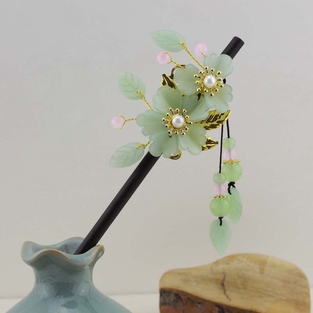 Trâm Cài Tóc Hình Bông Hoa Phối Tua Rua Cổ Điển Thời Trang