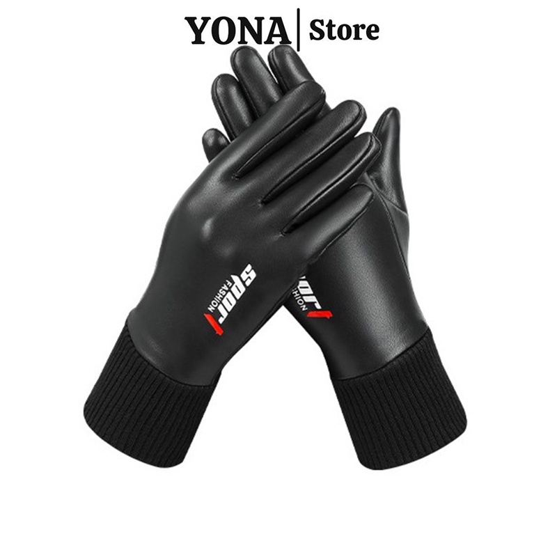 Găng tay da nam nữ mùa đông lái xe YONA bao tay nam nữ thời trang lót nĩ bên trong chống lạnh cao cấp